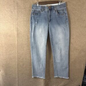 Democracy‎ Ab Technology Ankle Jeans Womens Sz 8 Blue Frayed Hem Stretch